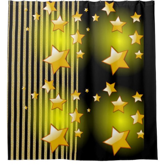 シャワーカーテン金ゴールドとブラックスターズストライプ シャワーカーテン (正面)