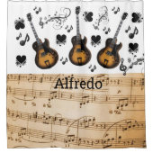 シャワーカーテン音楽ノートギターブラックハート シャワーカーテン (正面)