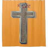 シャワーカーテン オレンジ色の背景 (正面)