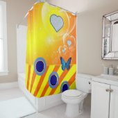 シャワーカーテン、オレンジ、青 シャワーカーテン (インサイチュ)