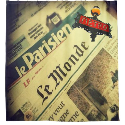 シャワーカーテン、パリ、新聞、 シャワーカーテン (正面)