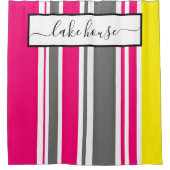 シャワーカーテン – ビーチハットストライプホットピンク (正面)