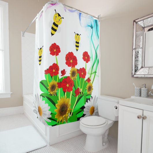 シャワーカーテン（昆虫）マルハナバチフローラひまわり シャワーカーテン (インサイチュ)