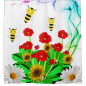 シャワーカーテン（昆虫）マルハナバチフローラひまわり シャワーカーテン (正面)