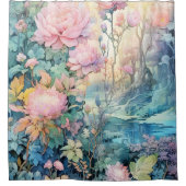 シャワーカーテン、牧草地のピンク色の花 シャワーカーテン (正面)