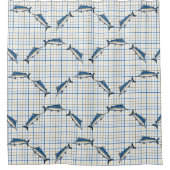 シャワーカーテン – 青いマリンズのプレイド (正面)