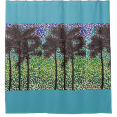 シャワーカーテン – 青空のパームツリーシルエット (正面)