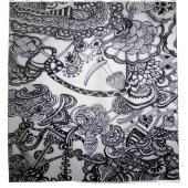 シャワーカーテン – 058 – 鳥とカオスB&W (正面)