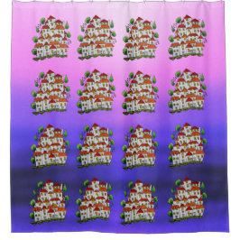 シャワーカーテン（Houses Doodle – 手書き） シャワーカーテン