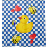 シャワーカー市松模様にテーン、青い黄色のアヒル シャワーカーテン (正面)