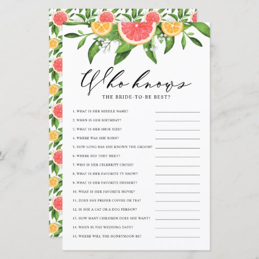 シャワーゲームで花嫁を最高の知ったグレープフルーツ (正面/裏面)