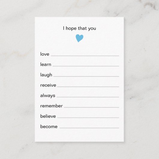 シャワーゲームの男の赤ちゃんへのシックな願い エンクロージャーカード (裏面)