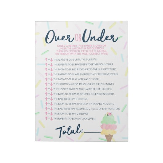 シャワーゲームパックの上または下のアイスクリーム ノートパッド (回転)