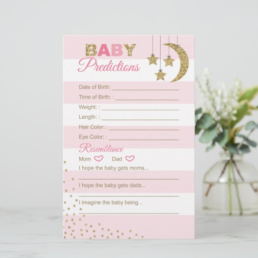 シャワーゲーム用ピンク金ゴールドベビー予測カード (スタンド正面)