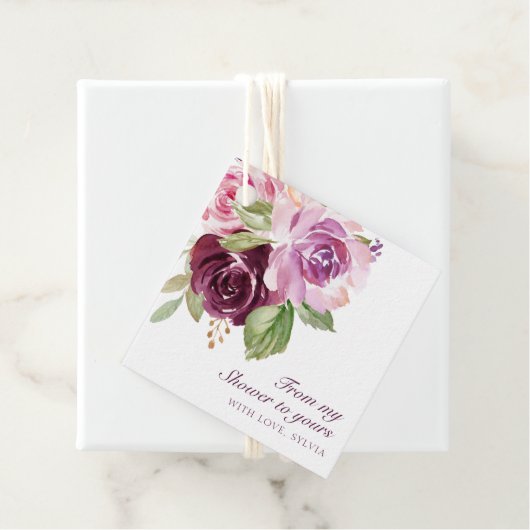 シャワータイムからあなたへ プラム フラワーブライダルシャワー フェイバータグ (インサイチュ)