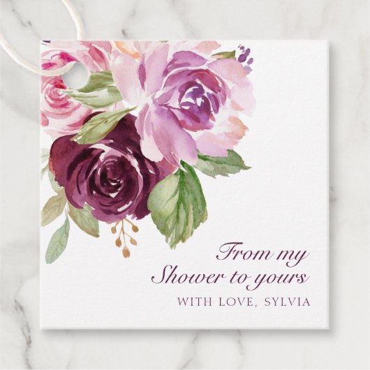 シャワータイムからあなたへ プラム フラワーブライダルシャワー フェイバータグ (正面)