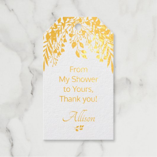シャワータイムを彩る特別なタグ シルバーまたはゴールドの箔押し ギフトタグ (正面)