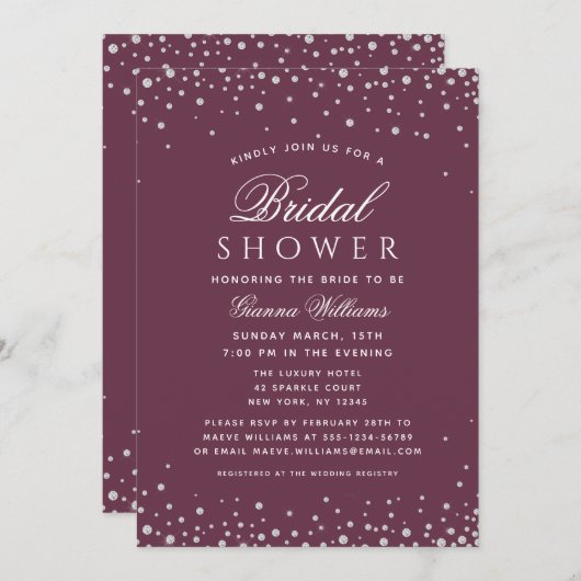 シャワーダイアモンドモダンラグジュアリーブライダルシャワー 招待状 (正面/裏面)