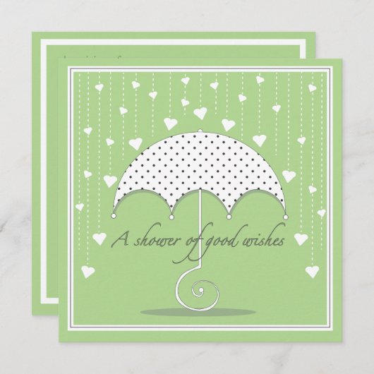シャワーハートグリーンベビーシャワー招待状 招待状 (正面/裏面)