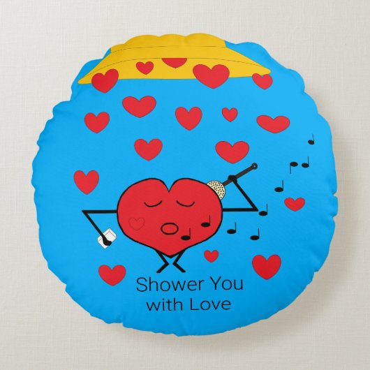 シャワーハートダークターコイズ ラウンドクッション (正面)