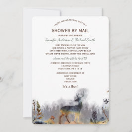 シャワーバイメールウォーターカラーフォレストウッドランドディアーベビー 招待状