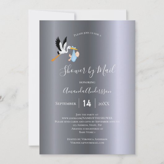 シャワーバイメールストーク男の赤ちゃんシルバーかわいい 招待状 (正面)