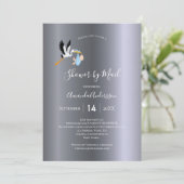 シャワーバイメールストーク男の赤ちゃんシルバーかわいい 招待状 (スタンド正面)