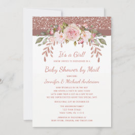 シャワーバイメールピンクローズ金ゴールドグリッターガールベビー 招待状