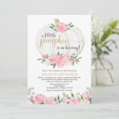 シャワーバイメールピンク金ゴールドホワイトカボチャガールベビー 招待状 (スタンド正面)