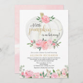 シャワーバイメールピンク金ゴールドホワイトカボチャガールベビー 招待状 (正面/裏面)