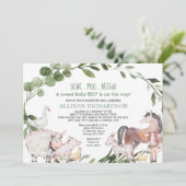 シャワーバイメールファーム納屋周囲の庭動物男の赤ちゃん 招待状 (スタンド正面)