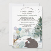 シャワーバイメールフォレストウッドランドベアガールベビー 招待状 (正面)