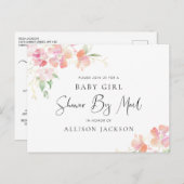 シャワーバイメールフローラピンクコーラル金ゴールドベビーガール インビテーションポストカード (正面/裏面)