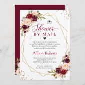 シャワーバイメールブルゴーニュ赤フローラ金ゴールド幾何学 招待状 (正面/裏面)