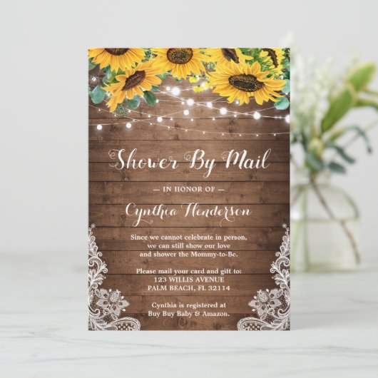 シャワーバイメールライトひまわり素朴ユーカリ 招待状 (スタンド正面)