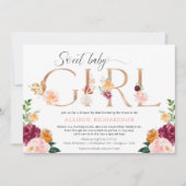 シャワーバイメール女の子バラ金ゴールドブルゴーニュ赤面 招待状 (正面)