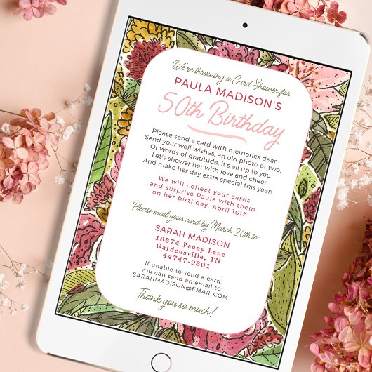 シャワーバイメール水彩フローラ50誕生日 招待状