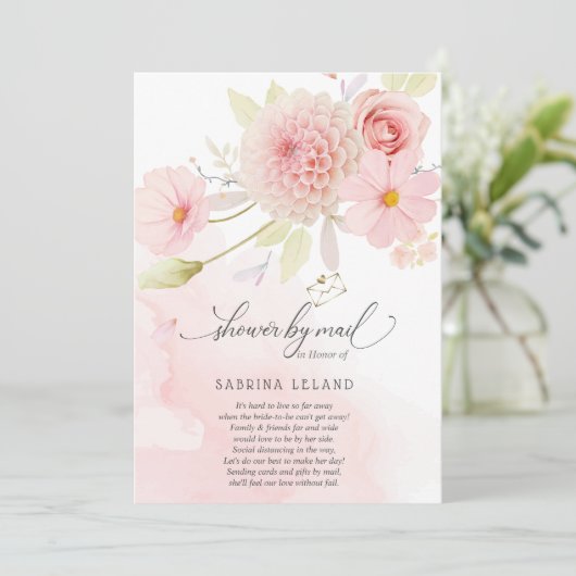 シャワーバイメール赤面ピンクフローラスプレー招待状 招待状 (スタンド正面)