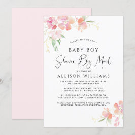 シャワーバイメール フローラル ピンク ウォーターカラー ベイビーボーイ 招待状