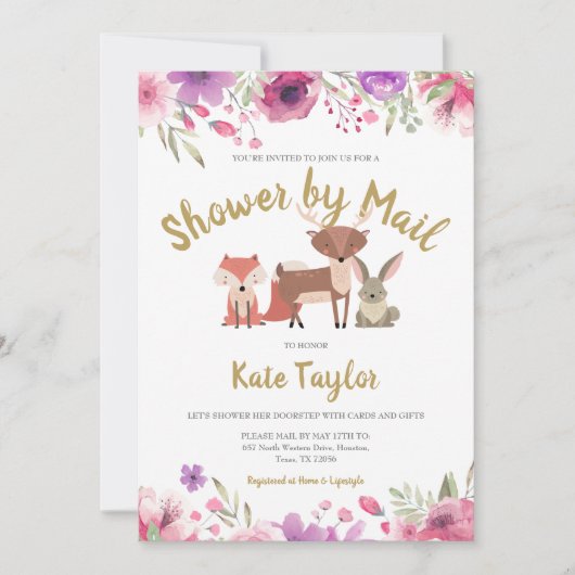 シャワーバイメール 長距離 おしゃれなワイルドフラワー 招待状 (正面)