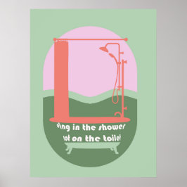シャワーバスルームおもしろいウォールアートで歌う ポスター