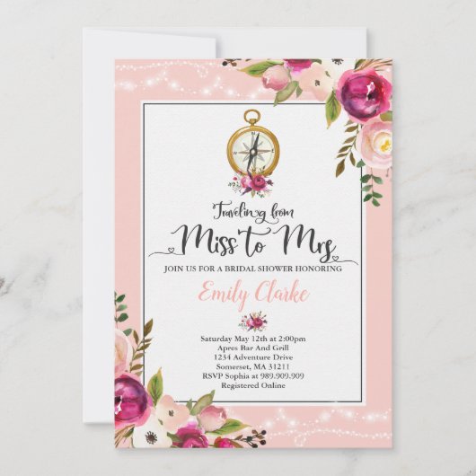 シャワー夫人へのブライダ恋しく思ル·シャワーの招待 招待状 (正面)