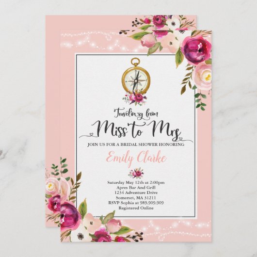 シャワー夫人へのブライダ恋しく思ル·シャワーの招待 招待状 (正面/裏面)