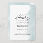シャワー招待状 |ティール(緑がかった色)の緑の水彩画 招待状 (正面/裏面)