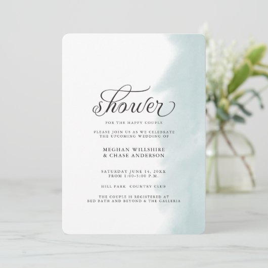 シャワー招待状 |ティール(緑がかった色)の緑の水彩画 招待状 (スタンド正面)