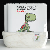 シャワー時間?タオルおもしろいTレックス恐竜の漫画 シャワーカーテン