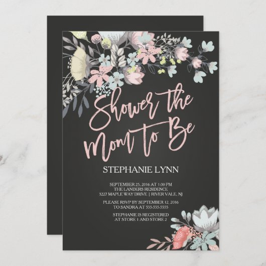 シャワー母になるフローラ赤ちゃんシャワー招待状 招待状 (正面/裏面)