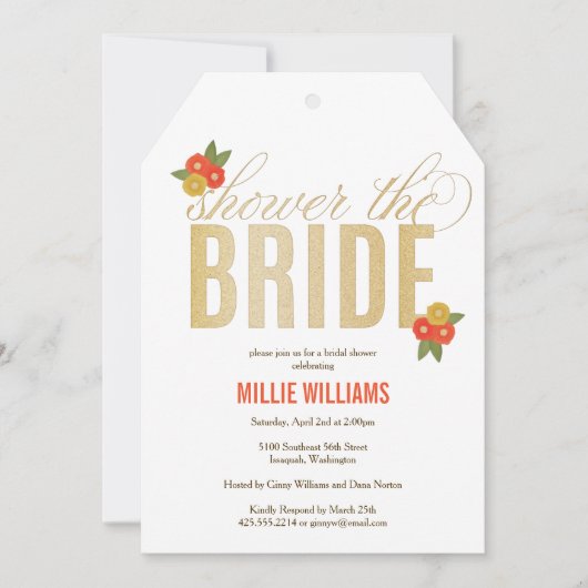 シャワー花嫁グリッター&フローラシャワー招待 招待状 (正面)