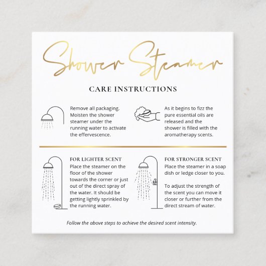 シャワー蒸し火気に輝者ガイドホワイト&金ゴールドロゴ スクエア名刺 (正面)