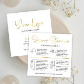 シャワー蒸し火気に輝者ガイドホワイト&金ゴールドロゴ スクエア名刺